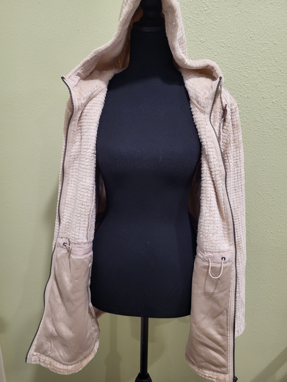 Free Country Women's Grid Butter Pile Anorak Beige Hooded Jacket Size Small. - Picture 3 of 6